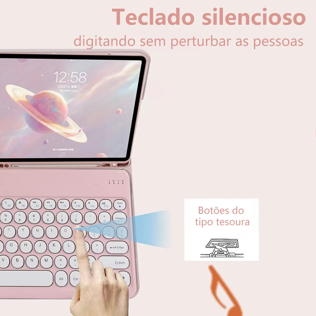 Capa Com Teclado De Teclas Redondas E Mouse Para Tab A7 10.4 - Imagem 6