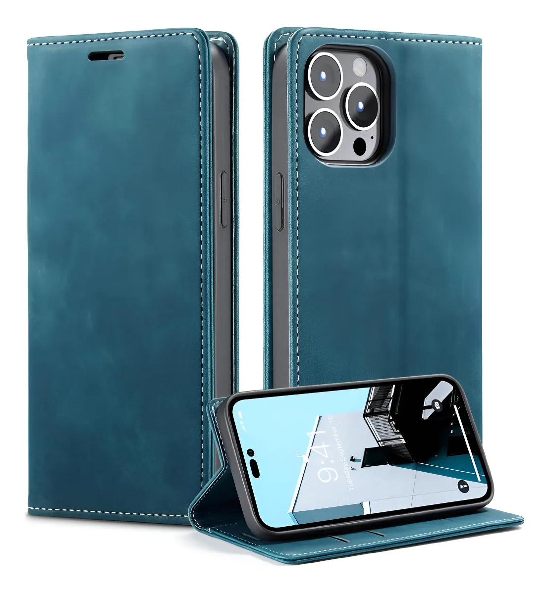 Capa Flip Magnética de Couro para iPhone com Armazenamento - Imagem 7