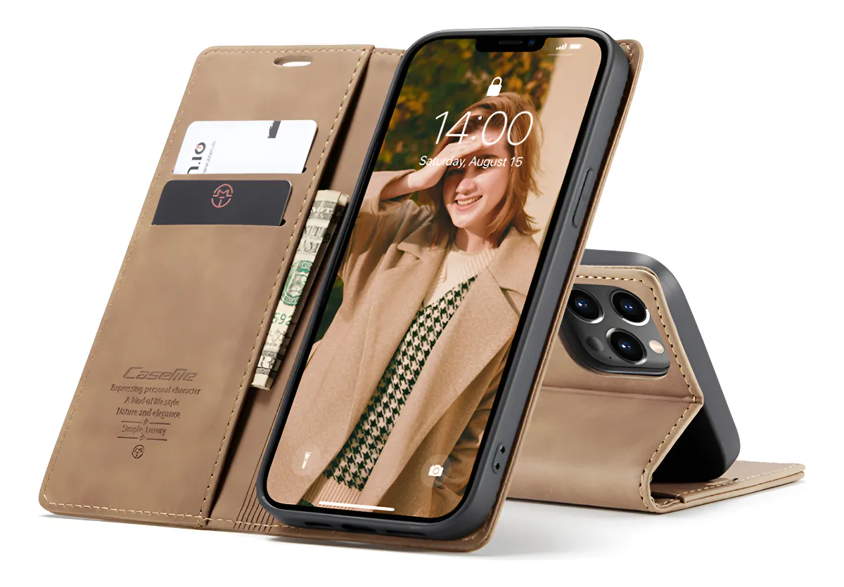 Capa Carteira Celular Magnética Flip De Couro Para iPhone 15 - Imagem 8