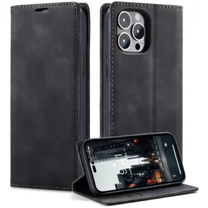 Capa Flip Magnética de Couro para iPhone com Armazenamento