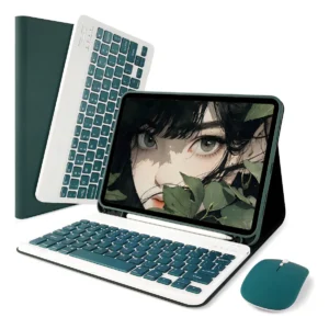 Teclado,mouse E Capa Para iPad Air4/ Air5 10,9'' A2588 A2316 Cor Verde Escuro + Teclado Verde Escuro + Mouse Bluetooth