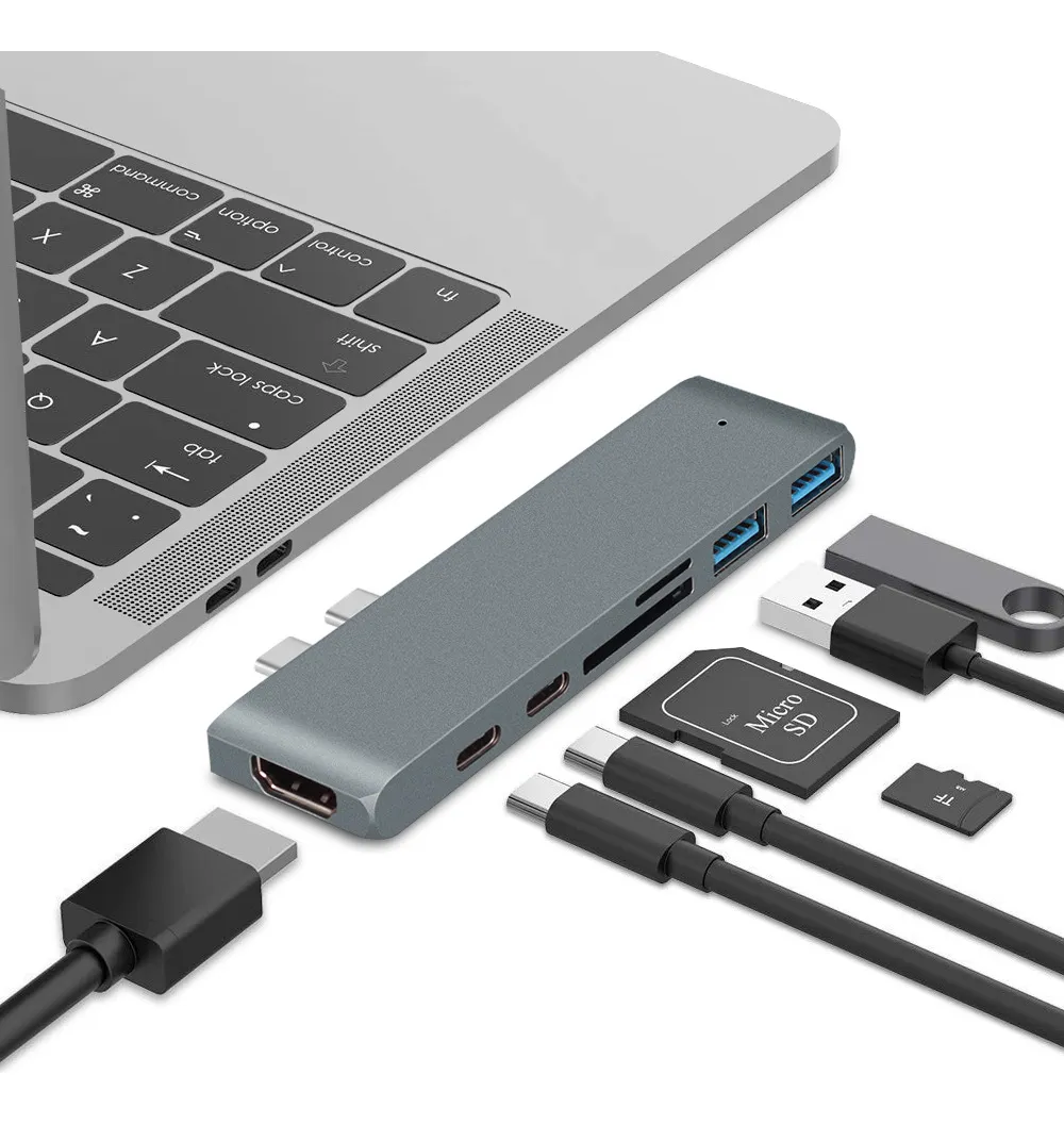 Adaptador Para Macbook Pro Air M1 4k Usb Hub C 7 Em 1 Cor Cinza - Imagem 3