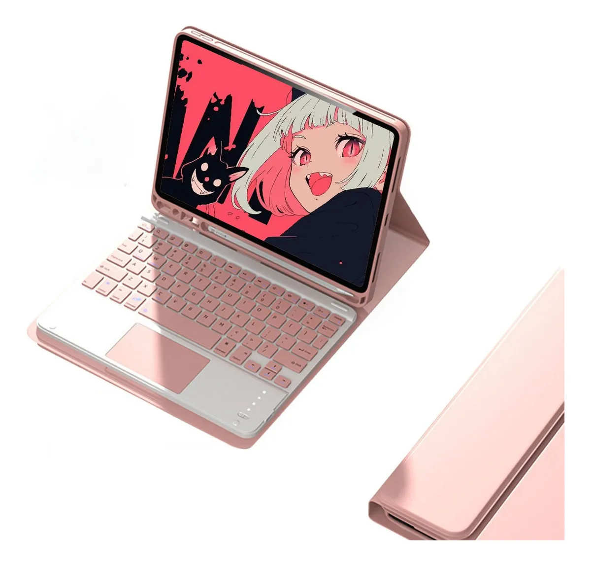 Capa Para iPad 9ª/8ª/7ªgeração A2602 A2603 Com Teclado Touch Cor Rosa + Teclado Touchpad - Imagem 6
