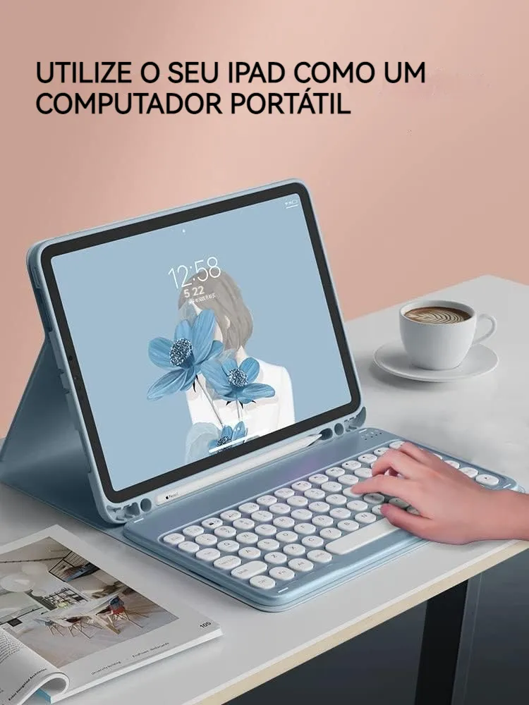 Com Teclado E Mouse De Teclas Redondas Capa Para iPad Pro 11 - Imagem 3