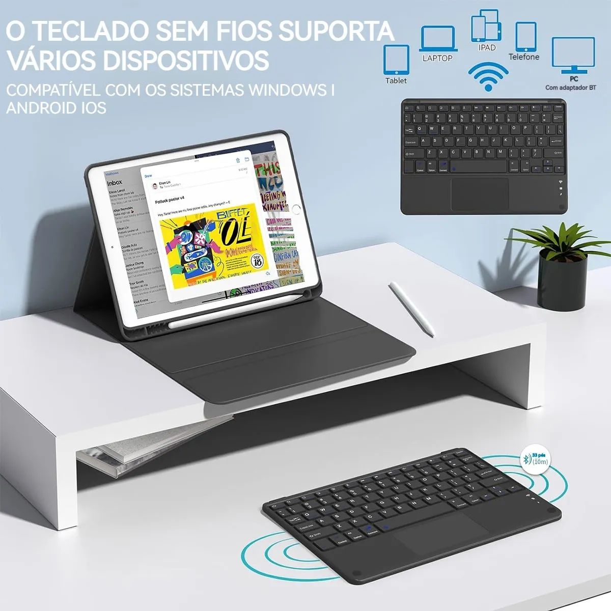 Teclado Touch + Mouse Recarregável + Capa Para iPad Pro 11 - Imagem 4