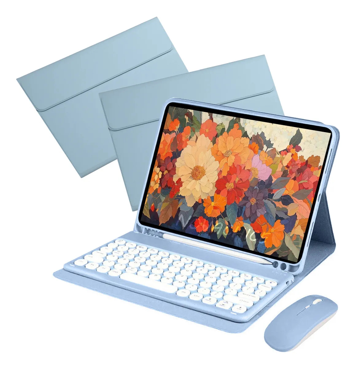 Capa Com Teclado De Teclas Redondas E Mouse Para Tab A7 10.4 - Imagem 16