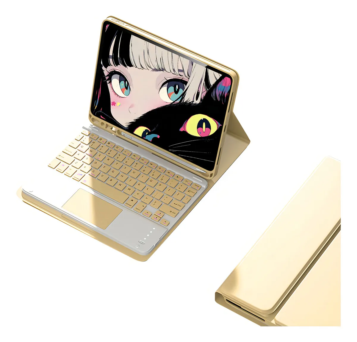 Capa Para iPad 9ª/8ª/7ªgeração A2602 A2603 Com Teclado Touch Cor Rosa + Teclado Touchpad - Imagem 7