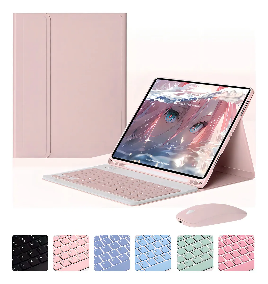 Capa Para iPad 9ª/8ª/7ªgeração A2602 A2603 Com Teclado Touch Cor Rosa + Teclado Touchpad - Imagem 27