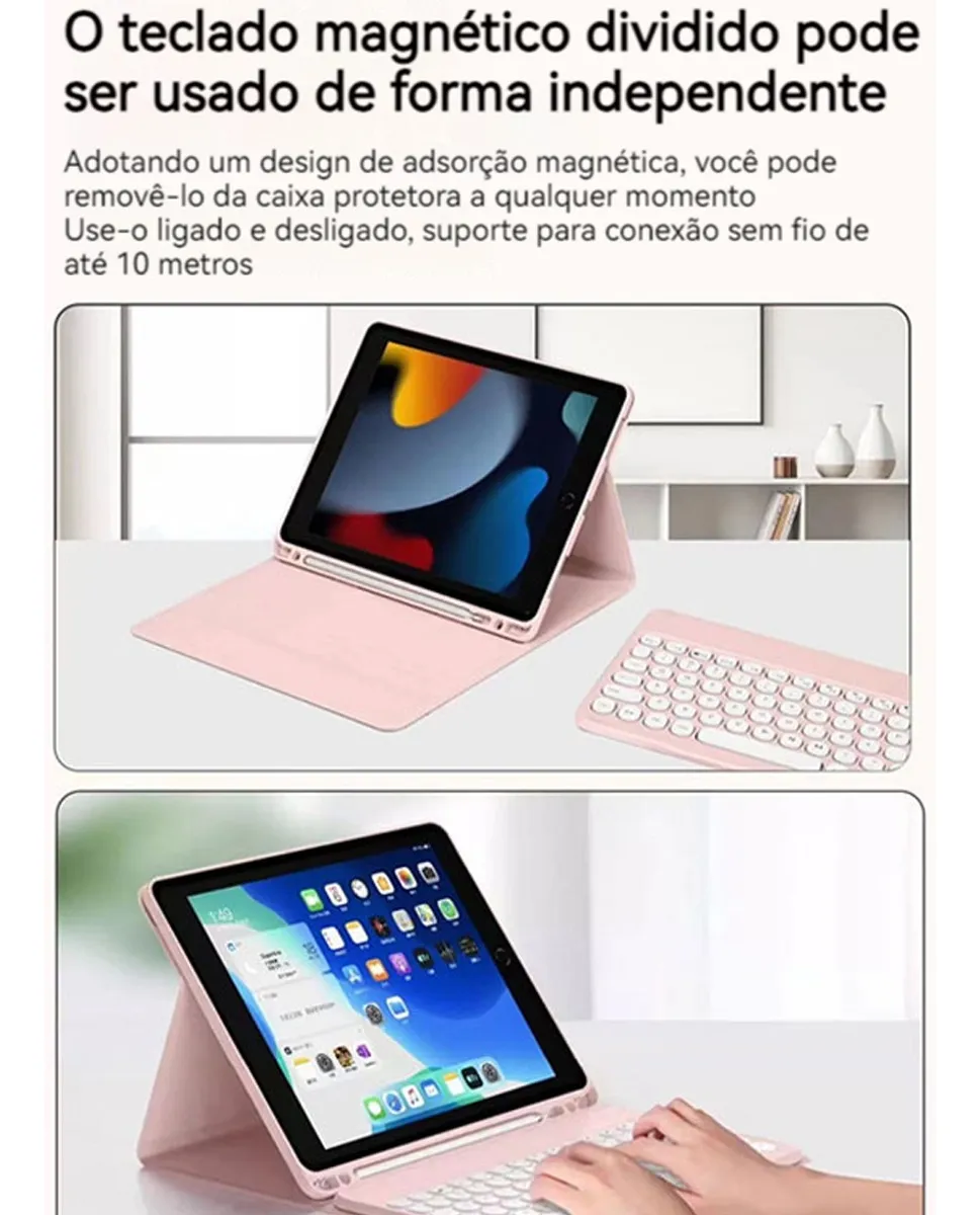 Capa Com Slot Para Caneta + Teclado Redondo Para iPad 9 - Imagem 9