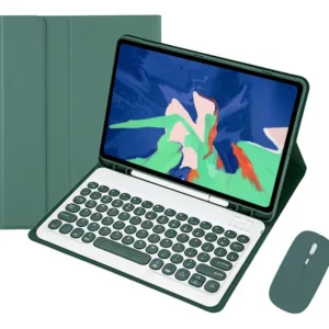 Capa Para iPad Geração 9/8/7 Com Teclado E Mouse Redondo Cor Verde Escuro +round Cap Keyboard+mouse