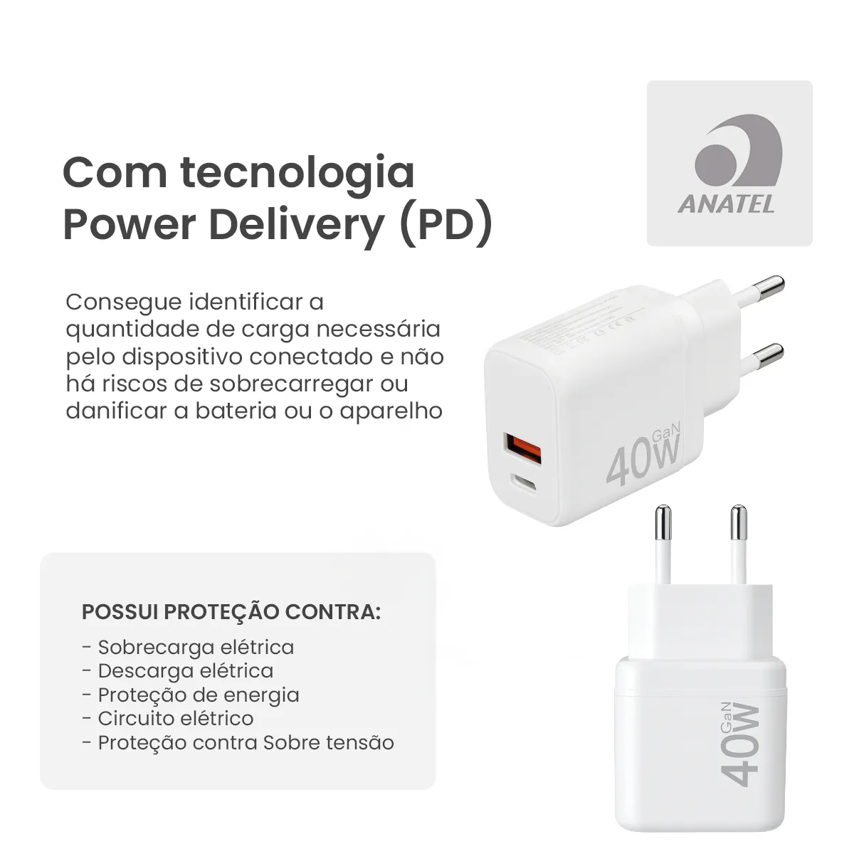 Carregador Turbo 40w Compativel Com iPhone 8 X Xr 11 12 13 14 Pro Max Usb Tipo C Duplo - Imagem 5