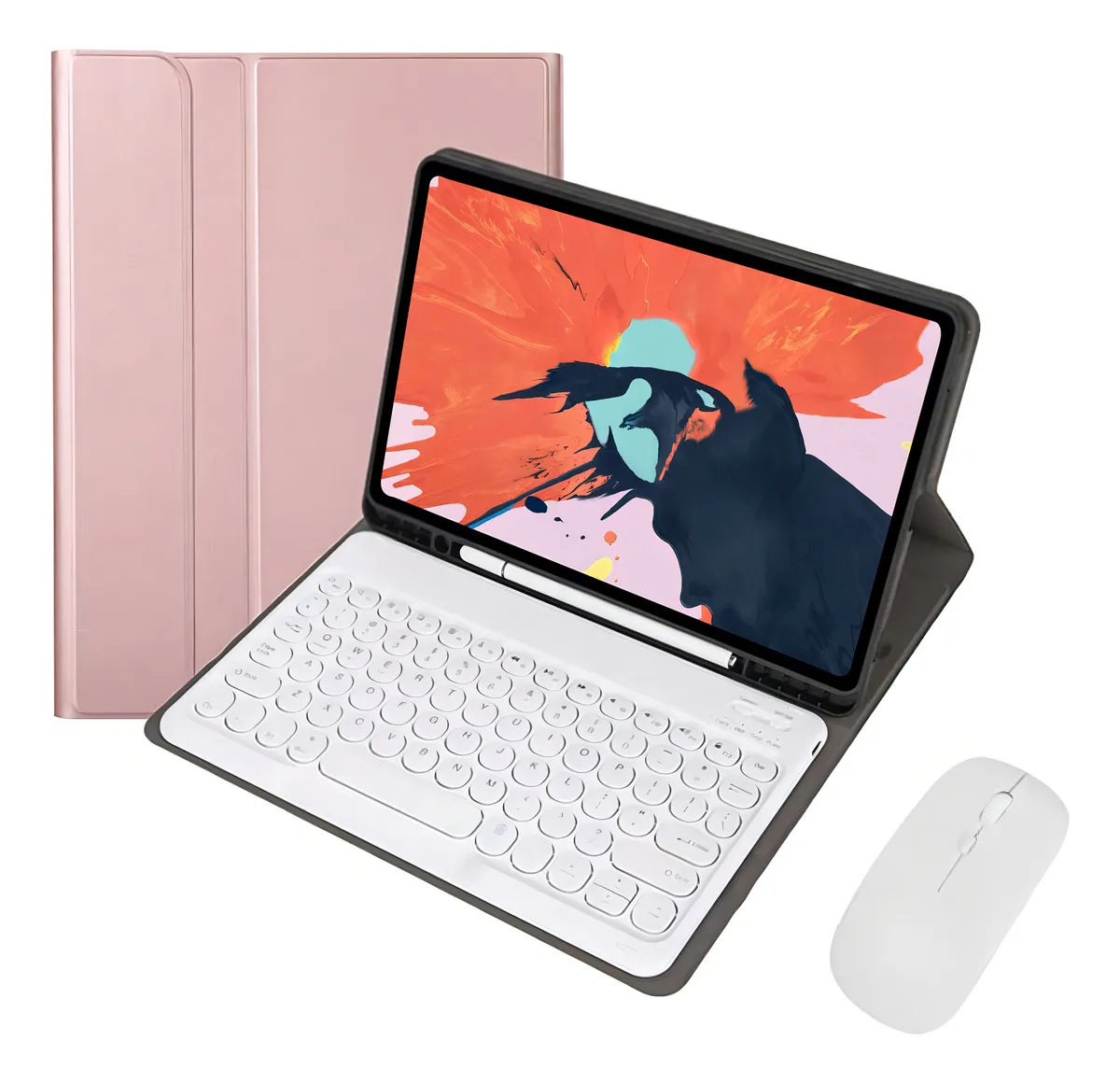 Capa Para iPad Geração 9/8/7 Com Teclado E Mouse Redondo Cor Tartrazina capa redonda teclado mouse - Imagem 28