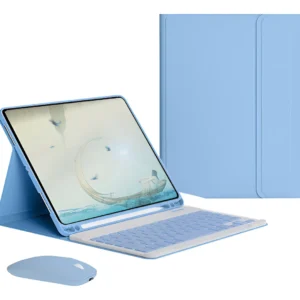 Teclado E Mouse Bluetooth + Capa Para iPad 9ª/8ª/7ª Geração Cor Céu Azul