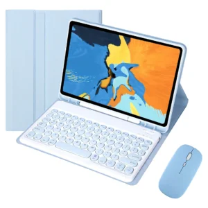 Capa Para iPad Geração 9/8/7 Com Teclado E Mouse Redondo Cor Branco Ice Blue + Round Cap Keyboard+mouse