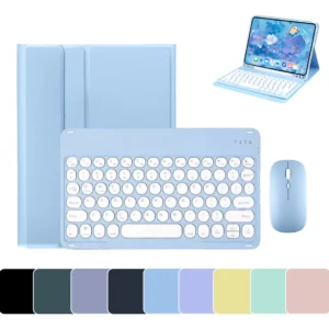 Kit Teclado Redondo + Mouse + Capa Para Samsung Tab S6 Lite