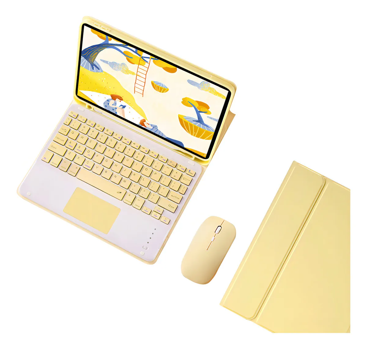 Capa + Teclado Touch + Mouse Para iPad 7ª/8ª/9ª Geração Cor Rosa + Teclado Touchpad + Mouse Bluetooth - Imagem 6