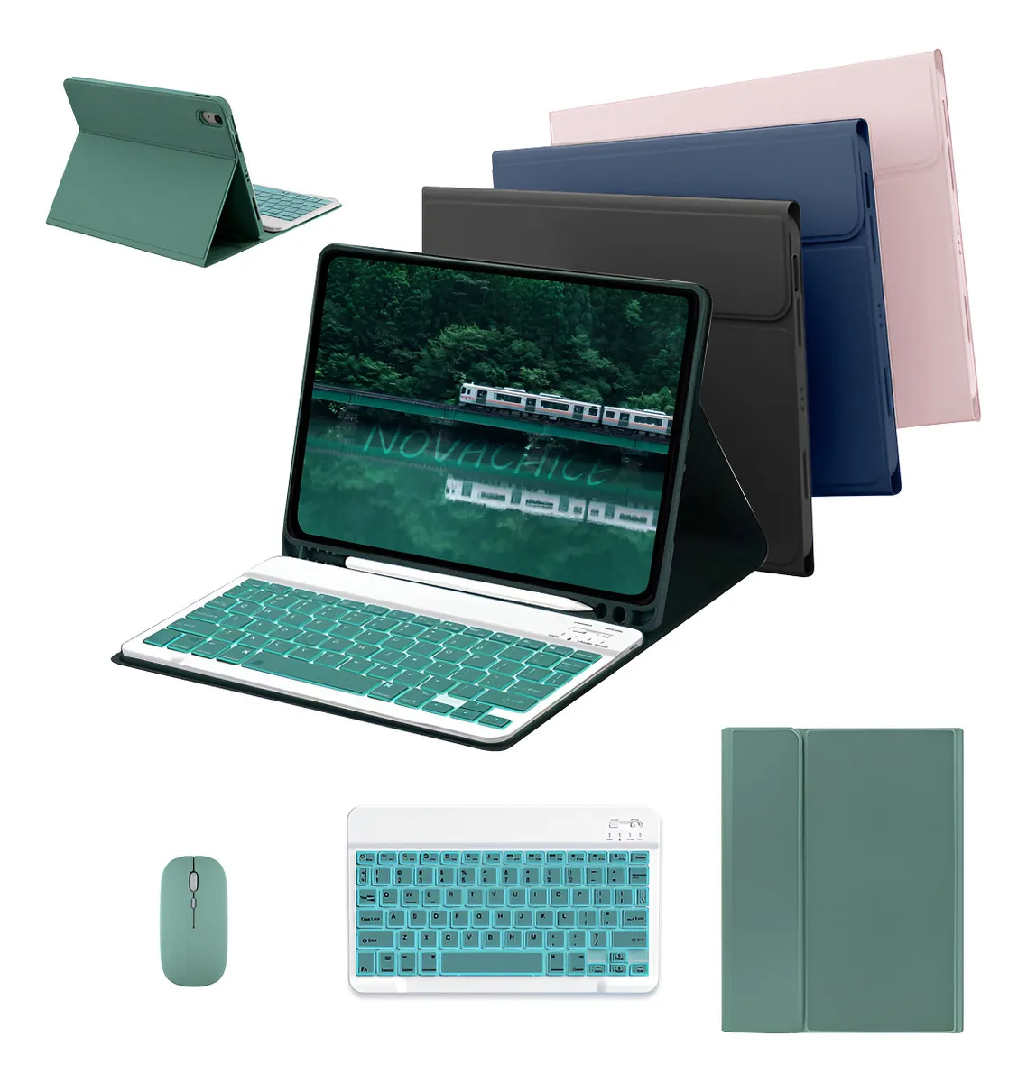 Capa Para iPad 9ª/8ª/7ªgeração A2602 A2603 Com Teclado Touch Cor Rosa + Teclado Touchpad - Imagem 17