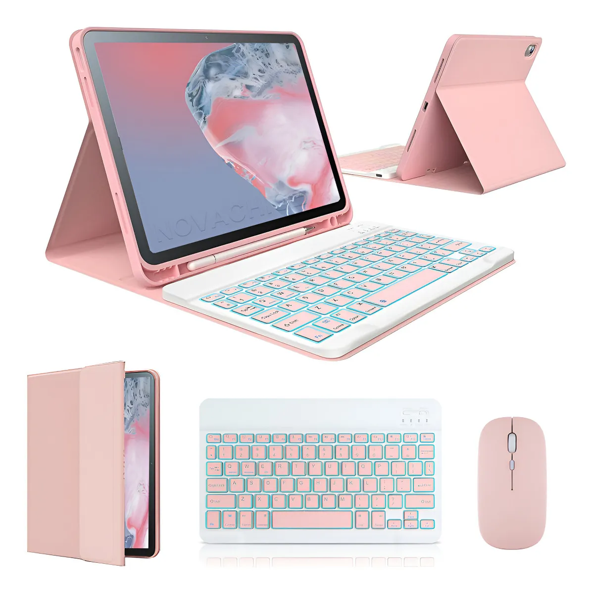 Capa Para iPad 9ª/8ª/7ªgeração A2602 A2603 Com Teclado Touch Cor Rosa + Teclado Touchpad - Imagem 25