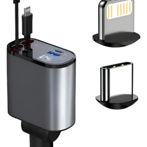 Carregador Turbo de Carro Retrátil para iPhone com 2 cabos
