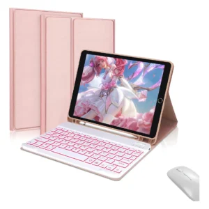 Teclado Retroiluminado Mouse Capa Para iPad 9ª Geração Cor Capa Em Ouro Rosa E Teclado E Mouse Iluminados