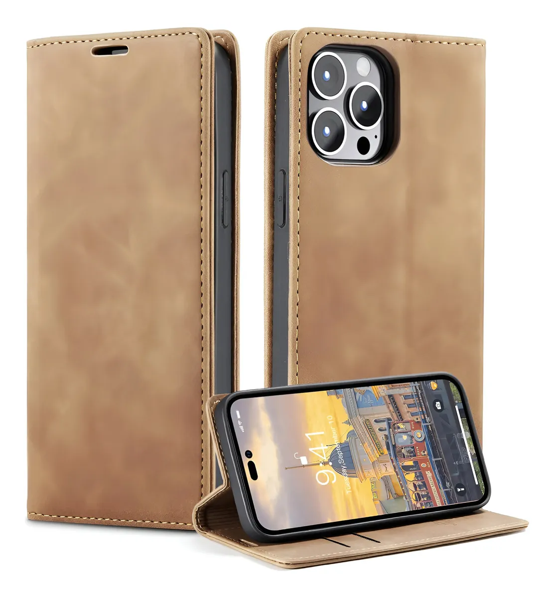 Capa Flip Magnética de Couro para iPhone com Armazenamento - Imagem 9