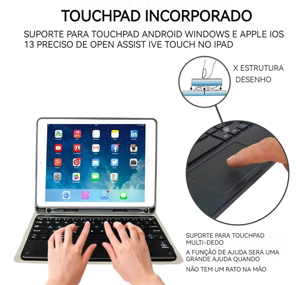 Teclado Bluetooth Touch + Capa Para iPad 9ª/8ª/7ª Geração - Imagem 10