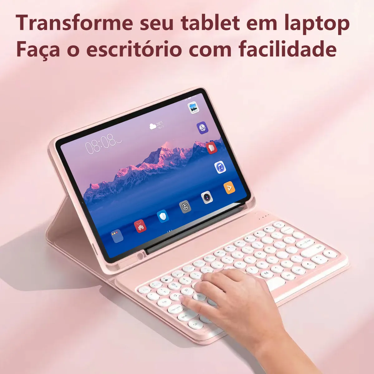 Capa Com Teclado De Teclas Redondas E Mouse Para Tab A7 10.4 - Imagem 7