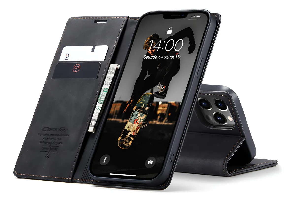 Capa Carteira Celular Magnética Flip De Couro Para iPhone 15 - Imagem 9