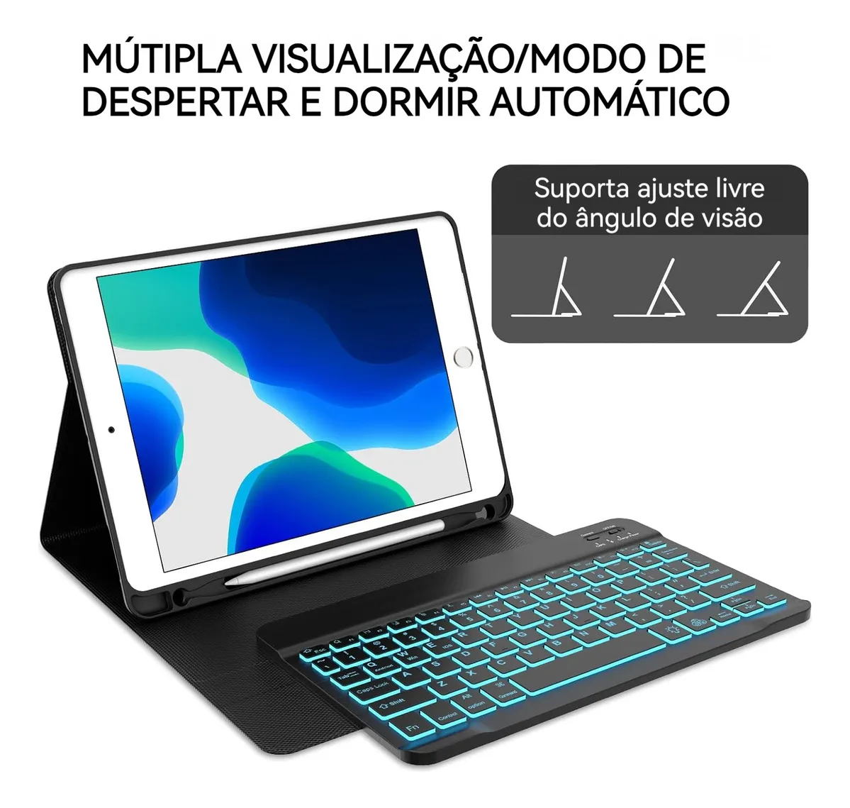 Retroiluminados Teclado+mouse+capa Para iPad 9ª/8ª/7ª - Imagem 9