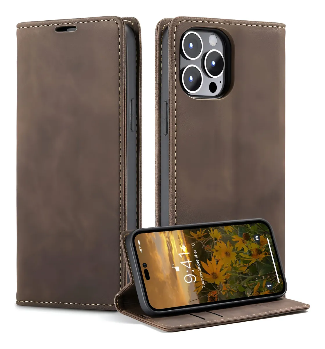 Capa Flip Magnética de Couro para iPhone com Armazenamento - Imagem 8