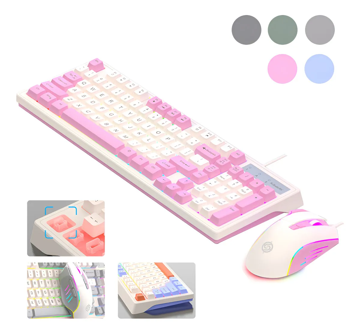 Teclado Mecânico Com Fio Conjunto De Mouse Luz De Fundo Rgb