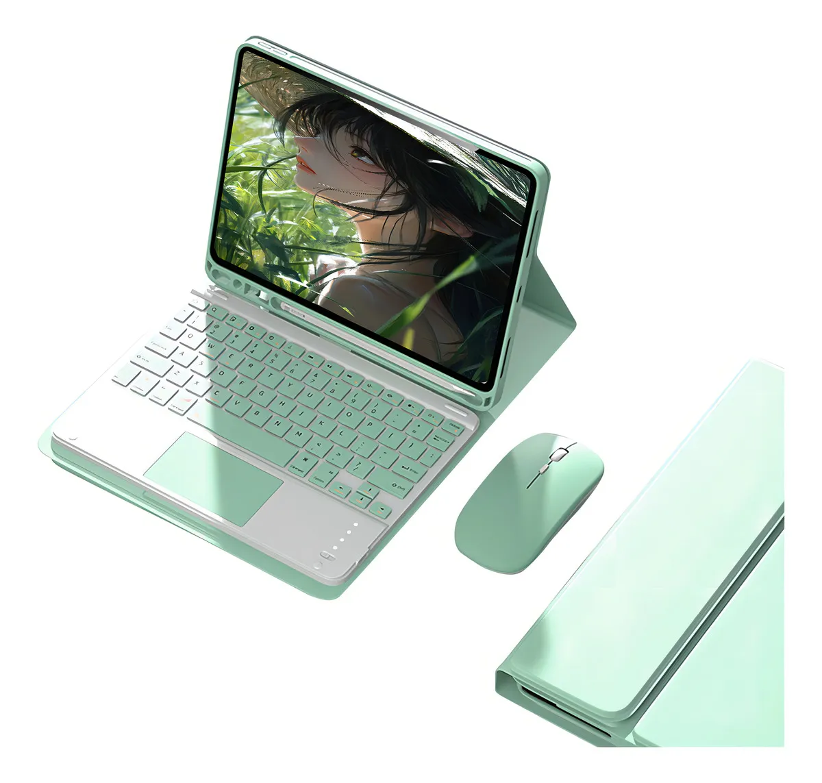 Capa + Teclado Touch + Mouse Para iPad 7ª/8ª/9ª Geração Cor Rosa + Teclado Touchpad + Mouse Bluetooth - Imagem 11