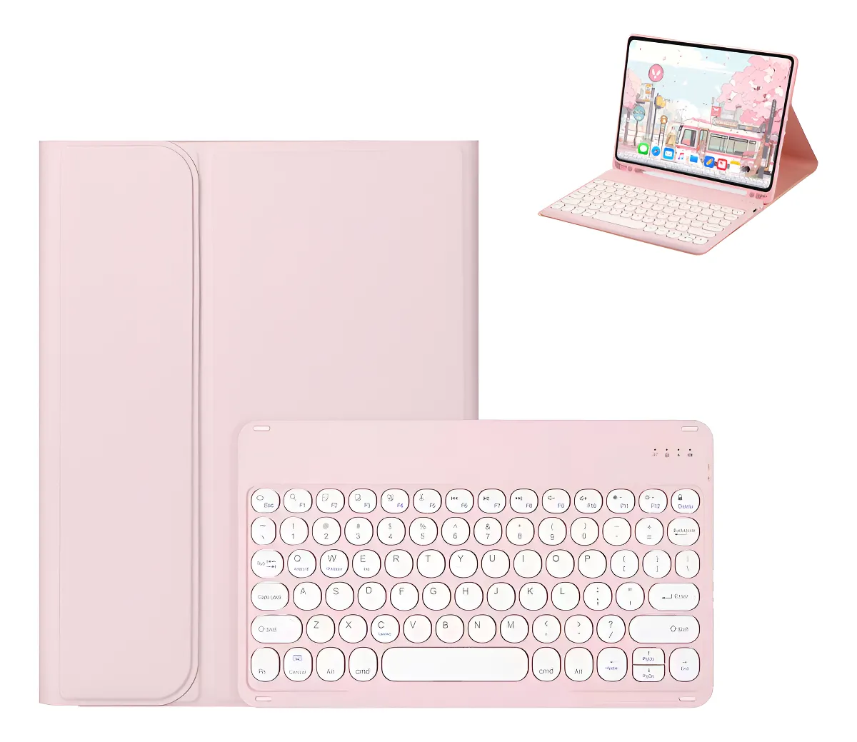 Capa Com Slot Para Caneta + Teclado Redondo Para iPad 9