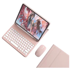 Teclado,mouse E Capa Para iPad Air4/5/pro11 10,9 A2588 A2316 Cor Rosa Round Keycap Teclado Mouse