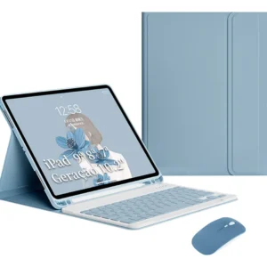 Teclado e Mouse Bluetooth - Capa para iPad 9ª 8ª 7ª Geração Cor Névoa Azul