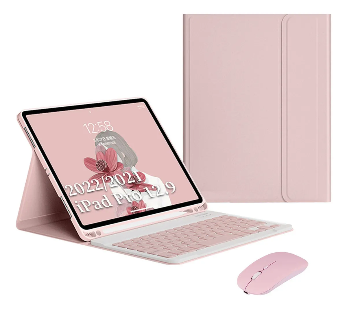 Capa Para iPad Air4/air5 10.9pol E Teclado De Bluetooth Cor Sakura Pink + Teclado - Imagem 20