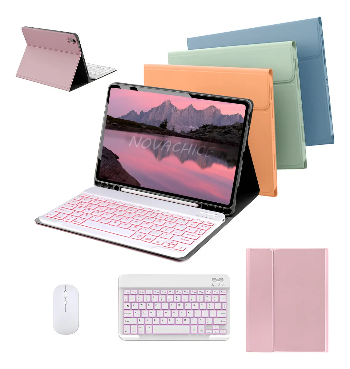 Capa Para iPad 9ª/8ª/7ªgeração A2602 A2603 Com Teclado Touch Cor Rosa + Teclado Touchpad - Imagem 12