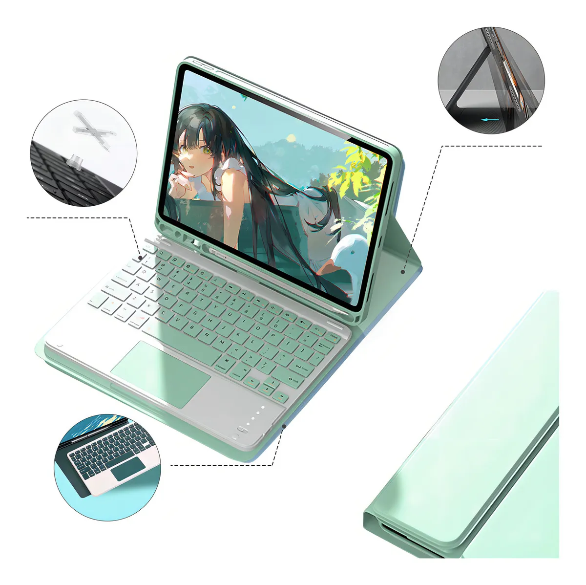 Capa Para iPad 9ª/8ª/7ªgeração A2602 A2603 Com Teclado Touch Cor Rosa + Teclado Touchpad - Imagem 28