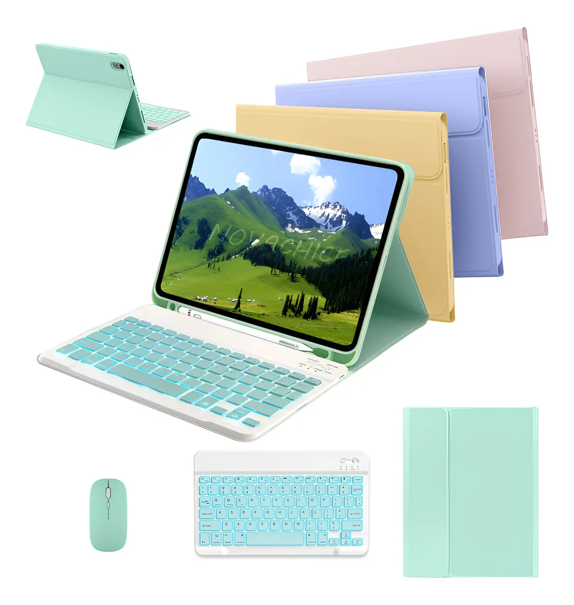 Capa Para iPad 9ª/8ª/7ªgeração A2602 A2603 Com Teclado Touch Cor Rosa + Teclado Touchpad - Imagem 16