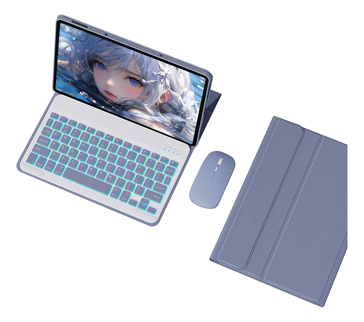 Teclado Luminoso Mouse Capa de Couro para Tab S6 Lite Cor Rosa teclado Iluminado rato - Imagem 7