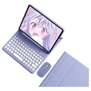 Capa Para iPad Geração 9/8/7 Com Teclado E Mouse Redondo Cor Lavender Grey + Round Cap Keyboard+mouse