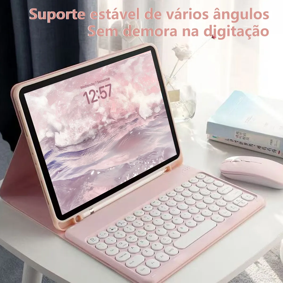 Capa Com Teclado De Teclas Redondas E Mouse Para Tab A7 10.4 - Imagem 8