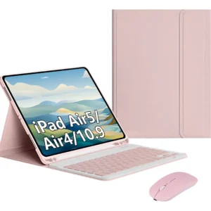 Capa Para iPad Air 4/5 10,9 Pol. Teclado Mouse Bluetooth Cor Sakura Pink Teclado Rosa Carregamento Mouse Bluetooth