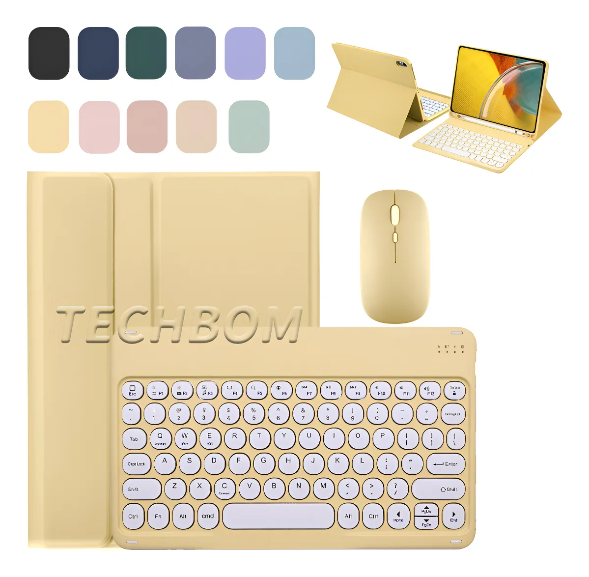 Com Teclado E Mouse De Teclas Redondas Capa Para iPad Pro 11 - Imagem 13