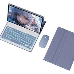 Teclado Retroiluminado + Mouse + Capa Para iPad 9ª Geração Cor Capa Cinza Lavanda E Teclado E Mouse Iluminados