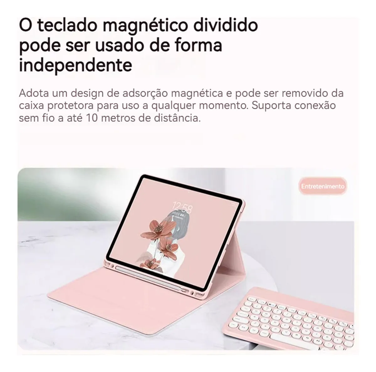 Capa Com Slot Para Caneta + Teclado Redondo Para iPad 9 - Imagem 7