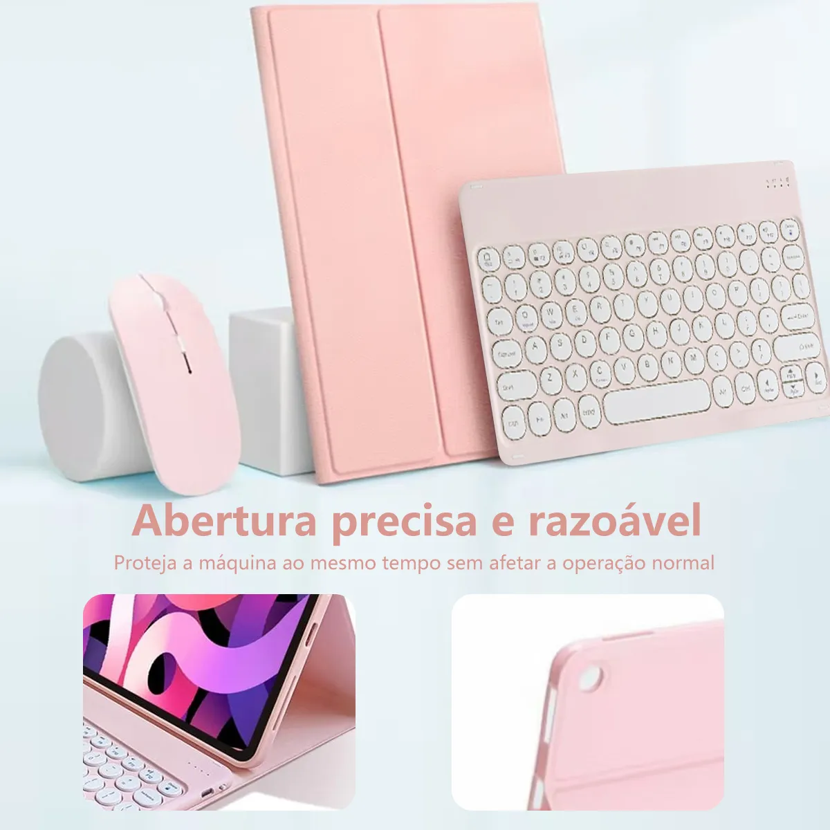 Capa Com Teclado De Teclas Redondas E Mouse Para Tab A7 10.4 - Imagem 3