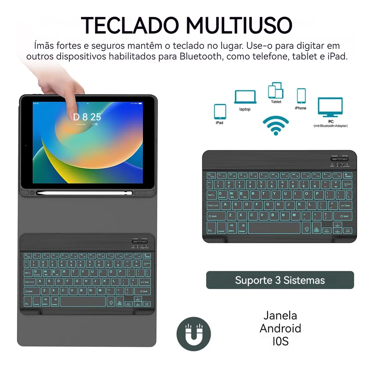 Retroiluminados Teclado+mouse+capa Para iPad 9ª/8ª/7ª - Imagem 8