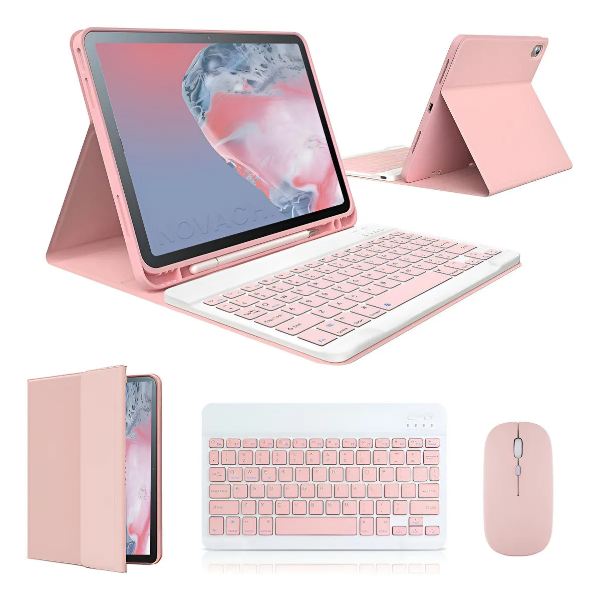 Capa Para iPad 9ª/8ª/7ªgeração A2602 A2603 Com Teclado Touch Cor Rosa + Teclado Touchpad - Imagem 26