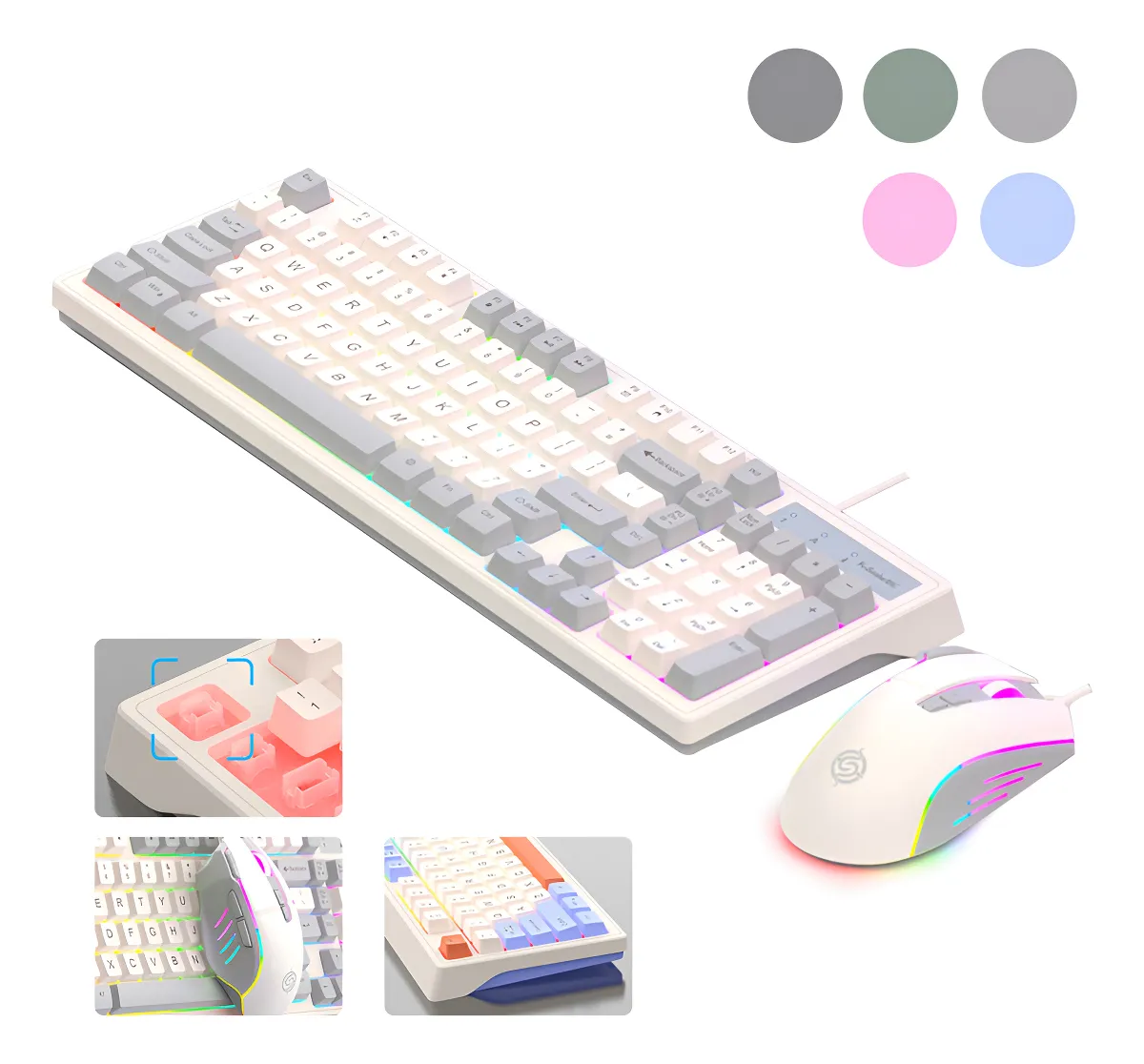 Teclado Mecânico Com Fio Conjunto De Mouse Luz De Fundo Rgb - Imagem 12